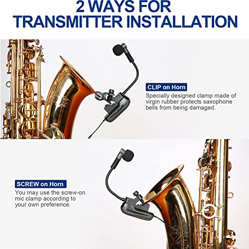 SGPRO D-333T Dual Wireless Gooseneck Saxophone Microphone Set | Dual clip-on condenser set, Preset EQ and echo, 262 ft range, Rechargeable, 4.5 hr runtime, Sax and brass, Live and recording - color: D-333T | Standard Dual Set