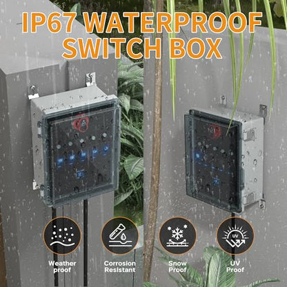 Joinfworld 12V Rocker Switch Box, 5 Gang Toggle Switch Panel | Waterproof, LED Lighted with Breaker, USB & PD Type C Charger, LED Voltmeter, For Marine Boat Automotive Car