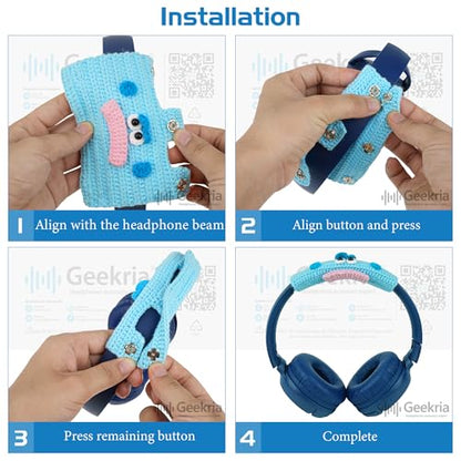 Geekria Knit Fabric Headband Cover Compatible with Bose QC45, QC35 II, Sony WH-1000XM4, Beats Solo4, Studio3, JBL Tune 720BT Headphones, Easy DIY Installation (Blue)