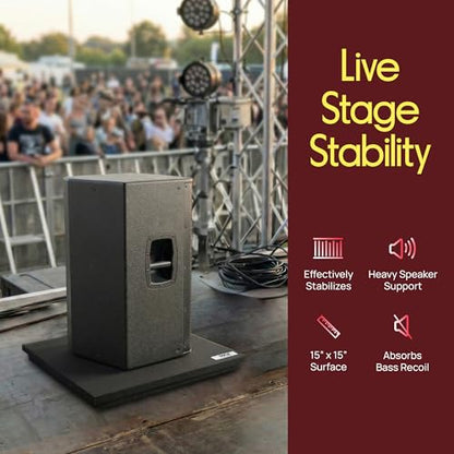 Sound Dampening Speaker Riser Foam - 15” x 15” Audio Acoustic Noise Isolation Platform Pads Recoil Stabilizer w/Rubber Base Pad For Studio Monitor, Subwoofer, Loud Speakers - size: 15.0" x 15.0" - inches