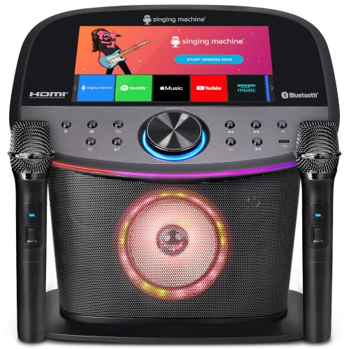 Singing Machine Karaoke Machine Screen, WiFi, Music Apps, 2 Microphones | Portable Karaoke Speaker for Adults & Kids, Ideal for House Parties, Compatible with YouTube & Spotify - color: black