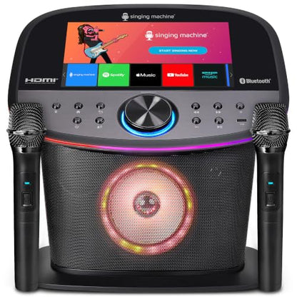 Singing Machine Karaoke Machine Screen, WiFi, Music Apps, 2 Microphones | Portable Karaoke Speaker for Adults & Kids, Ideal for House Parties, Compatible with YouTube & Spotify - color: black
