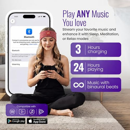 Wireless Binaural Beats Sleep Music Headband Earphones, Red | Earbuds Sleeping Eye Mask Thin HD Stereo Speakers Also for Workout, Running, Travel, Yoga, Ideal Gifts for Men Women Mom Dad - color: RED