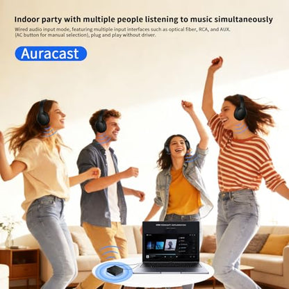 Auracast Broadcast Transmitter with LC3 Low Latency Audio Codec, Bluetooth & Wired Dual Input Mode, Optical Digital, RCA, AUX, USB-C Audio Input, Wireless Audio Sender for TV, Projector, Home Stereo