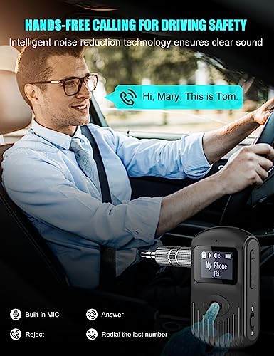 COMSOON Bluetooth Receiver, Black, 3.5mm AUX Bluetooth 5.0 Adapter | LCD Screen, Portable for Car/Home Stereo/Speaker/Wired Headphones, Noise Cancelling, Hands-Free Calling/Music Streaming