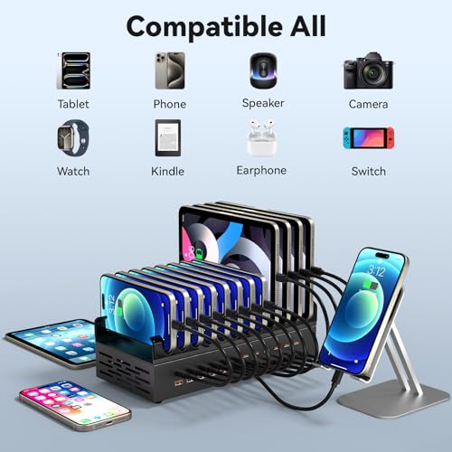 300W Charging Station for Multiple Devices, ALI SEA 24 Port USB C Fast Charging Station, Multi Device Charger Station Organizer Compatible with Cellphone, Tablet, Kindle, iPhone iPad and More
