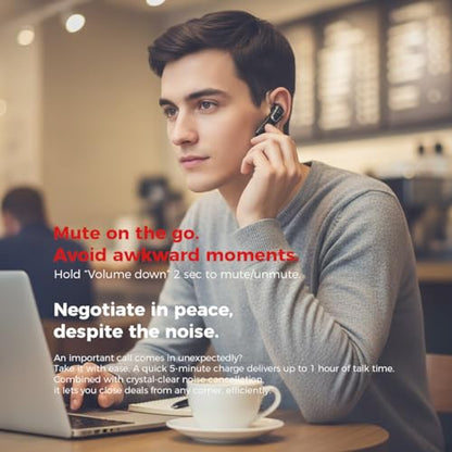 Bluetooth Headset with 38H Talk Time, Dual Mic Noise Cancelling - color: Black