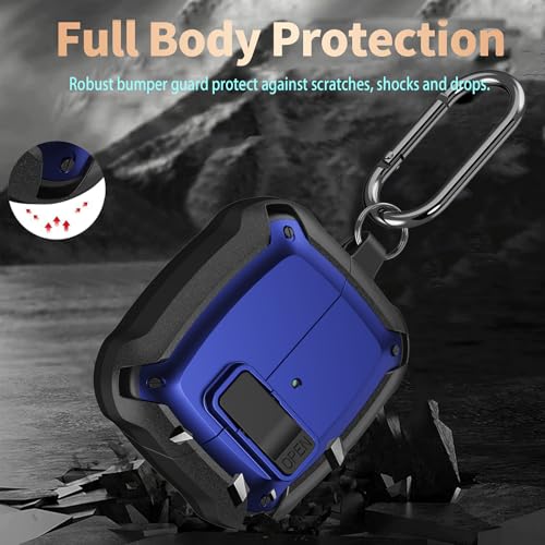 Galaxy Buds 3 Pro/3/3 FE Case Cover with Secure Lock Clip, Shockproof Samsung Galaxy Buds3/3 Pro 2024/3 FE 2025 Protective Hard Cover Shell with Carabiner&Cleaner kit for Men Womenn, Black/Blue - color: Black/Blue