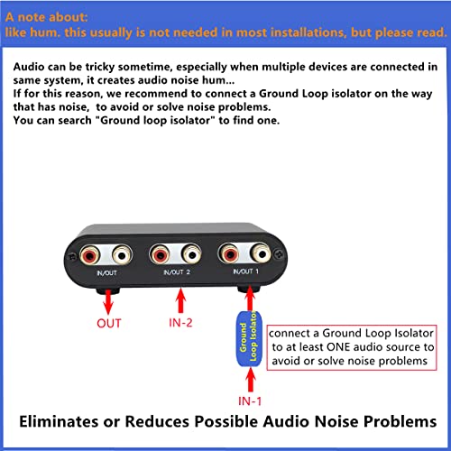 2-Way RCA Stereo Audio Switch Input Signal Source Switcher Selector Splitter Box（2 in 1 Out / 1 in 2 Out）-RC21 - color: 2-way audio switch
