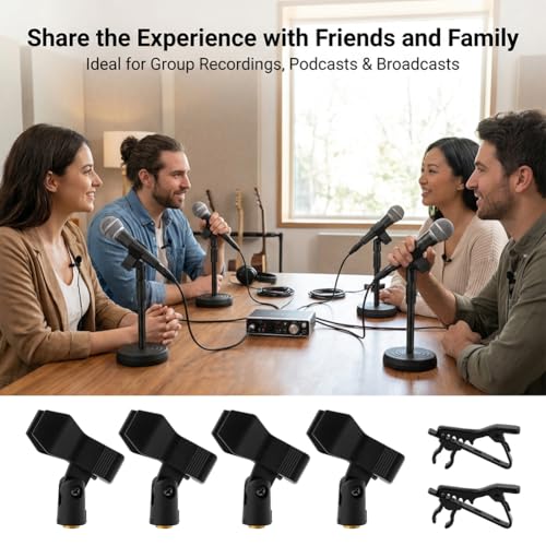 Microphone Clips for Stand Set, Durable Microphone Holders with 5/8" Male to 3/8" Female Screw Adapters, Adjustable Mic Stand Clamps for 1.14–1.26 Inch Mics