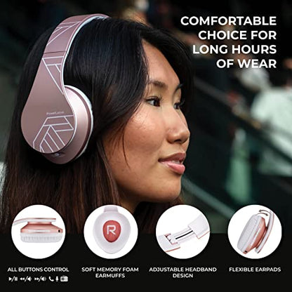PowerLocus Bluetooth Over-Ear Headphones, Wireless Stereo Foldable Headphones Wireless and Wired Headsets with Built-in Mic, Micro SD/TF, FM for iPhone/Samsung/iPad/PC (Rose Gold) - color: Rose Gold