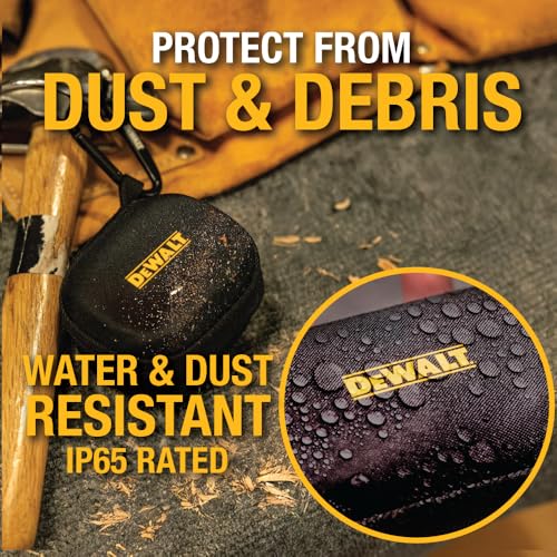 DEWALT Wearable Bluetooth Speaker, Water-Resistant, Clip-On, Case Bundle | Wireless Speaker with Mic, EVA Hard Shell Travel Case for TWS Earbuds, Clip-On Design
