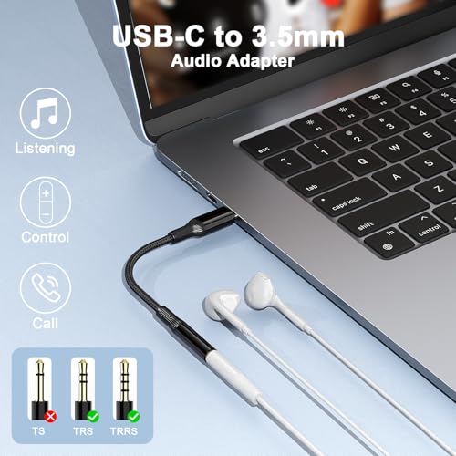 YANZIE USB C to 3.5mm Audio Adapter 2-Pack, Aux Headphone Jack Dongle | Built-in DAC for clear wired audio works with USB-C iPhone 16/15, Galaxy S24/S23, Pixel, iPad that support audio out