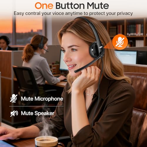 USB Headset with Microphone for PC，Wired Computer Laptop Headset with Noise Cancelling Microphone, Work Headphones with Mic for Home Office Teams Zoom (USB-A&C)-Black