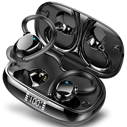 Wireless Earbuds for Small Ear, HiFi Stereo Sport Bluetooth 5.3 Headphones with Earhooks, 48H Deep Bass Ear Buds with LED Display, Noise Cancelling, IP7 Waterproof Earphones Built-in Mic for Running - color: Black