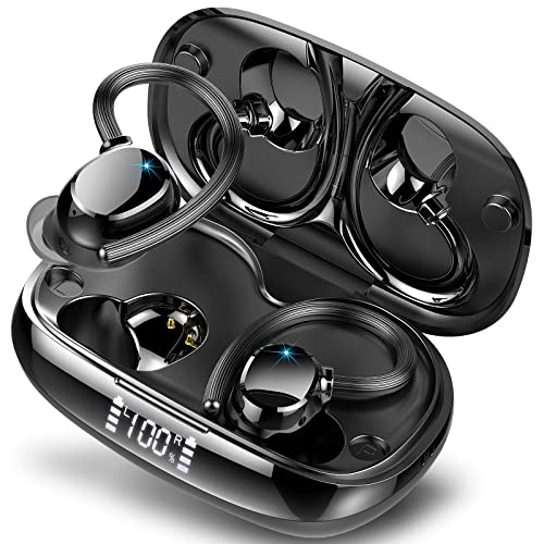 Wireless Earbuds for Small Ear, HiFi Stereo Sport Bluetooth 5.3 Headphones with Earhooks, 48H Deep Bass Ear Buds with LED Display, Noise Cancelling, IP7 Waterproof Earphones Built-in Mic for Running - color: Black