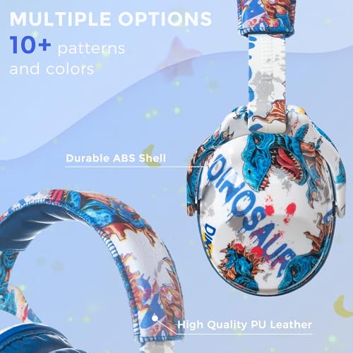 Kids Ear Protection Safety Ear Muffs, NRR 25dB Noise Reduction Children Earmuffs, Hearing Protectors for Sleeping, Studying, Airplane, Concerts, Fireworks-Dinosaur with Blue Band - color: Blue Band Dinosaur