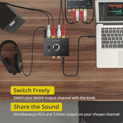 PROZOR 3.5mm & RCA Bi-Directional Audio Switch, 2-in-1-Out / 1-in-2-Out | Passive Splitter with Volume Knob & Mute Button, Stereo L/R Audio Switcher Selector Box for Headphones, Amplifiers, Speakers - color: Black 2-1 RCA&3.5mm
