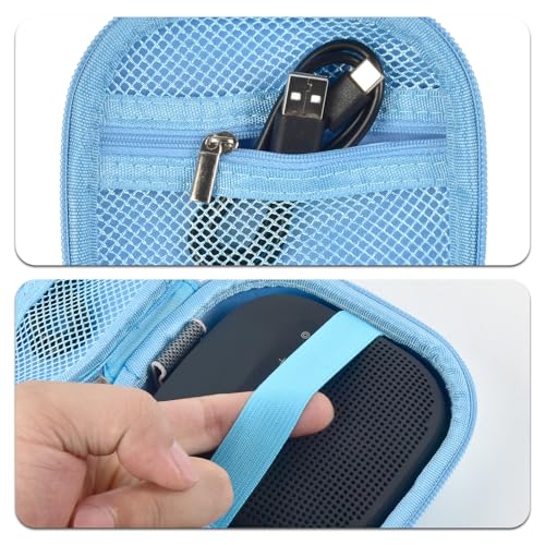 Case Compatible with Bose New SoundLink Micro 2nd Gen Bluetooth Speaker, Portable Carrying Storage Organizer Box with Mesh Pocket for USB Cable&Accessories - Blue (Bag Only)