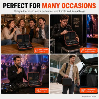 Wireless Microphone Case Compatible with JBL Wireless Two Microphone System, Handheld Dual Mic Travel Bag for Singing or Karaoke for Receivers, Adapters, AA Batteries - color: Black