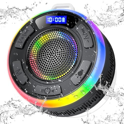 Waterproof Shower Speaker, Bluetooth 5.3 Bathroom Speaker with HD Sound & Strong Suction Cup, Bluetooth Speaker Built-in Mic for Calls, 1100mAh Portable Wireless Speaker for Pool, Beach, Boat, Gifts - color: Jet Black