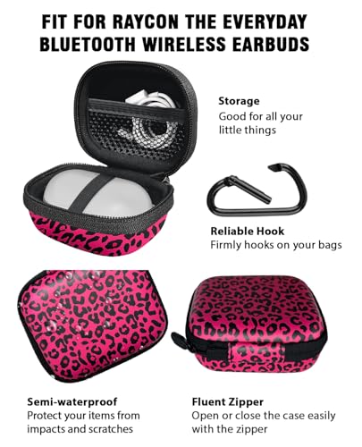 WIRESTER Portable Wireless Headphone Case, Earphone Storage Bag Carrying Case, Earbud Holder with Carabiner Compatible with Raycon Fitness Bluetooth True Wireless Earbuds - Black Hot Pink Leopard - color: Black Hot Pink Leopard