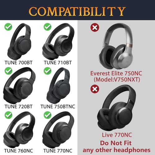SOULWIT Earpads Replacement for JBL Tune 700BT, 710BT, 720BT, 750BTNC, 760NC, 770NC Wireless Over-Ear Headphones, Ear Pads Cushions with Soft Protein Leather and High-Density Foam - Red - color: Red