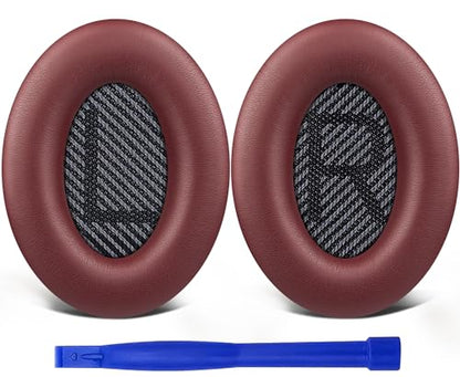 Replacement Earpads Cushions for Bose QuietComfort 35 (QC35) & Quiet Comfort 35 II (QC35 ii) Headphones, Ear Pads with Softer Leather, Noise Isolation Foam, Added Thickness (Burgundy) - color: Burgundy