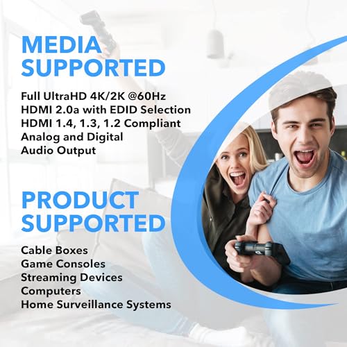 OREI 1x2 2.0 HDMI Splitter with Scaler Audio Extractor 2 Ports with Full Ultra HDCP 2.4K at 60Hz & 3D Supports EDID Control - UHDS-102A | HDMI 2.0b, HDCP2.2/HDCP1.4 compliant. Supports digital and analog audio extract output from HDMI source. - style: 1X2