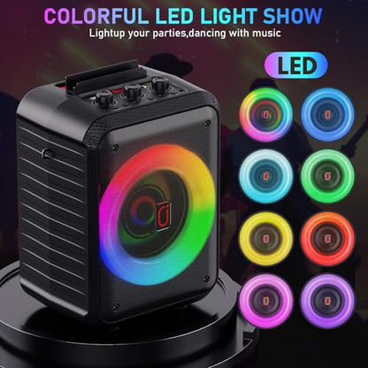 JYX Karaoke Machine, Portable Bluetooth Speaker with 2 Wireless Microphones, RGB Lights, Echo, 40W 5.25" Woofer, Rechargeable, AUX/USB/TF, Mic In, for Adults & Kids, Home Party & Outdoor&Church(Black) - color: Glossy Black