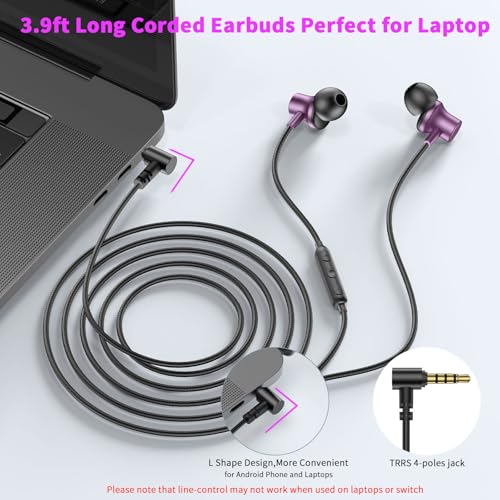 3.5mm Wired Headphones for Laptop School Kids Earbuds with Case Mic - color: Purple