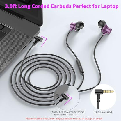 3.5mm Wired Headphones for Laptop School Kids Earbuds with Case Mic - color: Purple