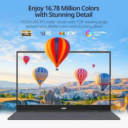 MNN 15.6" FHD 60Hz Portable Monitor USB-C HDMI IPS HDR Gaming Laptop | 15.6" FHD IPS HDR, 0.76cm/694g, USB-C one-cable, PC/Mac/Phone/Switch, speakers+stand, L/P, low blue, work&game - size: 15.6" 1080P