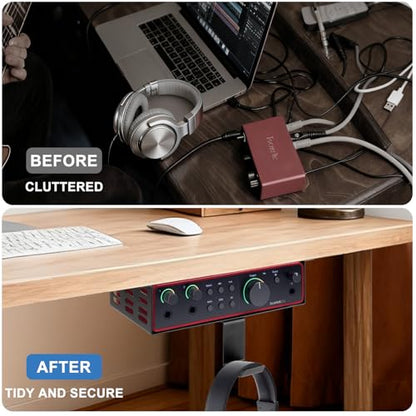 Metal Under Desk Mount for Focusrite Scarlett 2i2 4th Gen with Adjustable Headphone Hanger Stand, Metal Under Desk Mount for Audio Interfaces and Studio Gear (Only for Focusrite Scarlett 2i2 4th Gen)