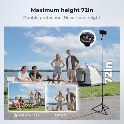 K&F CONCEPT 72" Selfie Stick for iPhone, Phone Tripod | Clip & Magnetic, Remote, 1s Open & Close, Compatible with iPhone 17-12 Osmo Pocket 4/3 Luna Ultra, X97C6 - color: Black