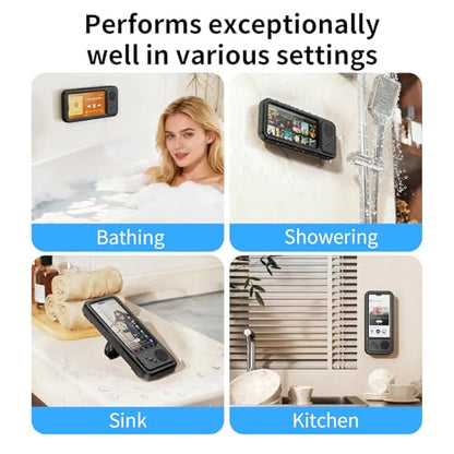 Shower Phone Holder Waterproof with Speaker Hole,360° Rotation Shower Phone Case Holder,Anti Fog Phone Stand Mount for Bathroom Bathtub Kitchen Wall Mirror,for 4-7" iPhone 17 S25 Ultra(Black) - color: Black