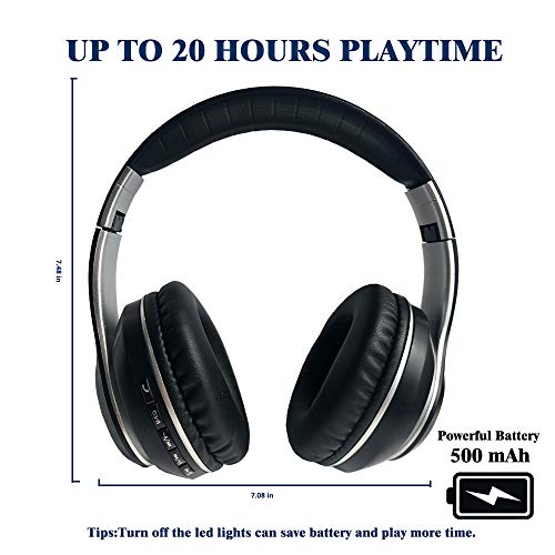 Bluetooth Headphones,Wireless/Wired Over Ear Headset,Hi-Fi Bass Stereo, Built-in Mic,LED Light Up,Foldable,Micro SD/TF, FM for Adult Teen Kid for Phone/Samsung/Pad/PC/Android/Laptop/TV(Black) - color: Black