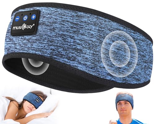 MUSICOZY Bluetooth 5.4 Sleep Headphones Headband Sports Wireless Audio | Earbuds 2 in 1 Design with Breathable Stretch Fabric, HD Stereo Sound Speakers for Workout Yoga Running, Nighttime Sleep Use - color: Blue