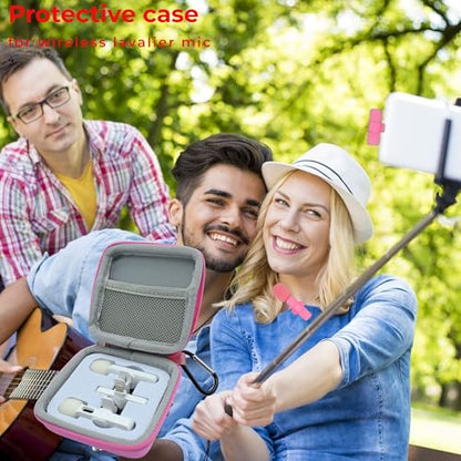 Hard Travel Carrying Mic Case Wireless Lavalier Microphone Case with 3 Slots for Wireless Lavalier Microphone Lapel clip-on Mic (Pink) - color: Pink