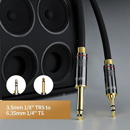 HiFind 3.5mm to 6.35mm Stereo Audio Cable 4 Ft (Hi-Fi Sound-Silver Plated Copper-Spring SR-Braided) 3.5 mm 1/8" TRS Male to 6.35 mm 1/4" TRS Male Bidirectional Cable for Guitar,Home Theater,Speaker - size: 4FT, style: 1/8 to 1/4