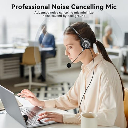 Wantek USB Headset with Microphone for PC, Computer Headset with Noise Canceling Microphone with Mute for Home Office Online Skype Zoom Meetings - color: silvery