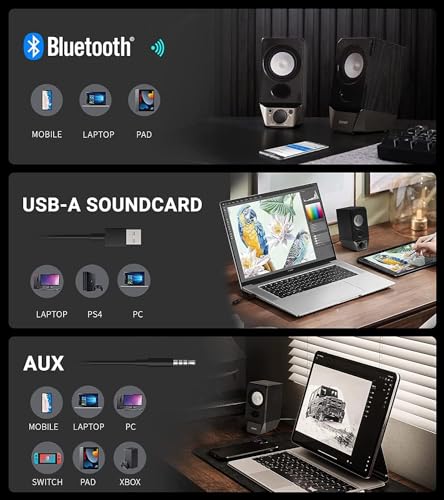 Edifier R19BT PC Speaker System with Wooden Cabinet, 3.5mm Input, Black | Bluetooth 5.3, Full Stereo Sound, Strong Bass, Volume Control, USB-A Sound Card for Computer/TV/Smartphone/Tablet