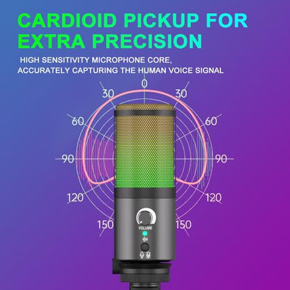 G-MARK MK6 RGB USB Condenser Microphone, Gaming Microphone for Podcasts, Streaming, Broadcasting, Condenser Mic with Cardioid, Omnidirectional, Compatible with PS4/5/PC