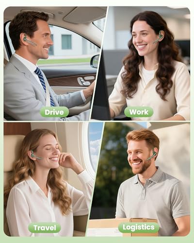 Bluetooth Headset,72H Work Single-Ear Wireless Earpiece for Cell Phone Call | 2 Charging Ways & 500mAh Charging Case,Dual Mic ENC Noise Cancel, Mute Button,V5.1 Hands-Free for Phone and Laptop - color: Solid army green, style: M54