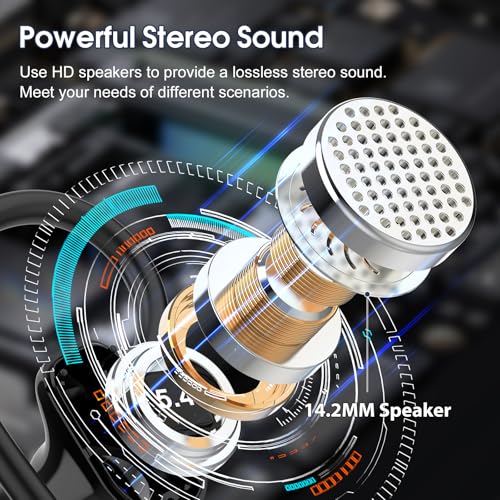 Wireless Earbuds, Bluetooth 5.4 Headphones Sport, Over Ear Buds with ENC Noise Canceling Mic, Deep Bass Stereo Ear Buds with Hook, 50H Playback, LED Display, IP7 Earphones for Workout Running, Black | 50H Playback, IP7 Waterproof Earphones for Workout Run