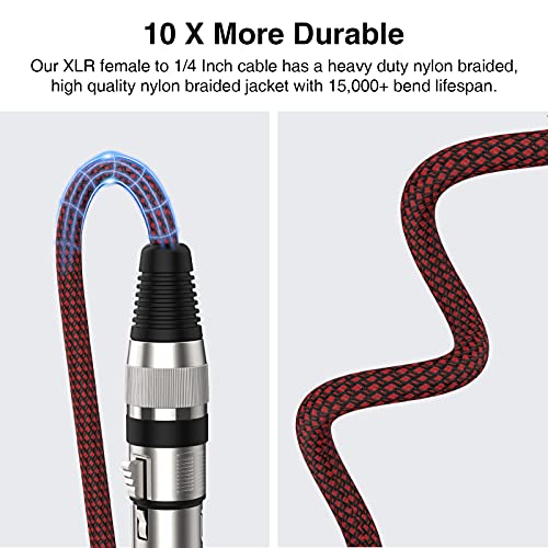 XLR Female to 1/4 Inch Cable 10ft 2Pack, Nylon Braided Microphone Cable 6.35mm TRS to XLR Female Balanced Cable Compatible with Shotgun Microphone, Recording Studios and More - size: 10Feet-2Pack