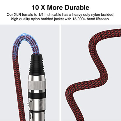 XLR Female to 1/4 Inch Cable 10ft 2Pack, Nylon Braided Microphone Cable 6.35mm TRS to XLR Female Balanced Cable Compatible with Shotgun Microphone, Recording Studios and More - size: 10Feet-2Pack