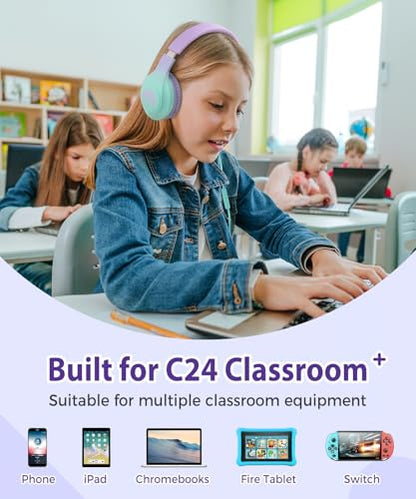 rockpapa 3.5mm Wired Headphones for Kids with Microphone, 85/94dB Limiter - color: Purple Teal