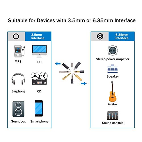 Nightwolf 8 Pieces Audio Adapter Set - Gold Stereo 6.35mm 1/4inch to 3.5mm 1/8inch and 3.5mm to 2.5mm Mic Plug Connector
