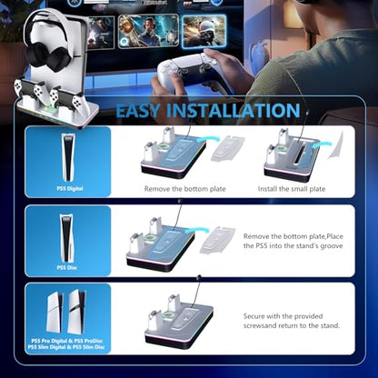 G-STORY Stand & Cooling Station for PS5/Pro/Slim, Dual Controller Charger, RGB Fan, Headset Holder